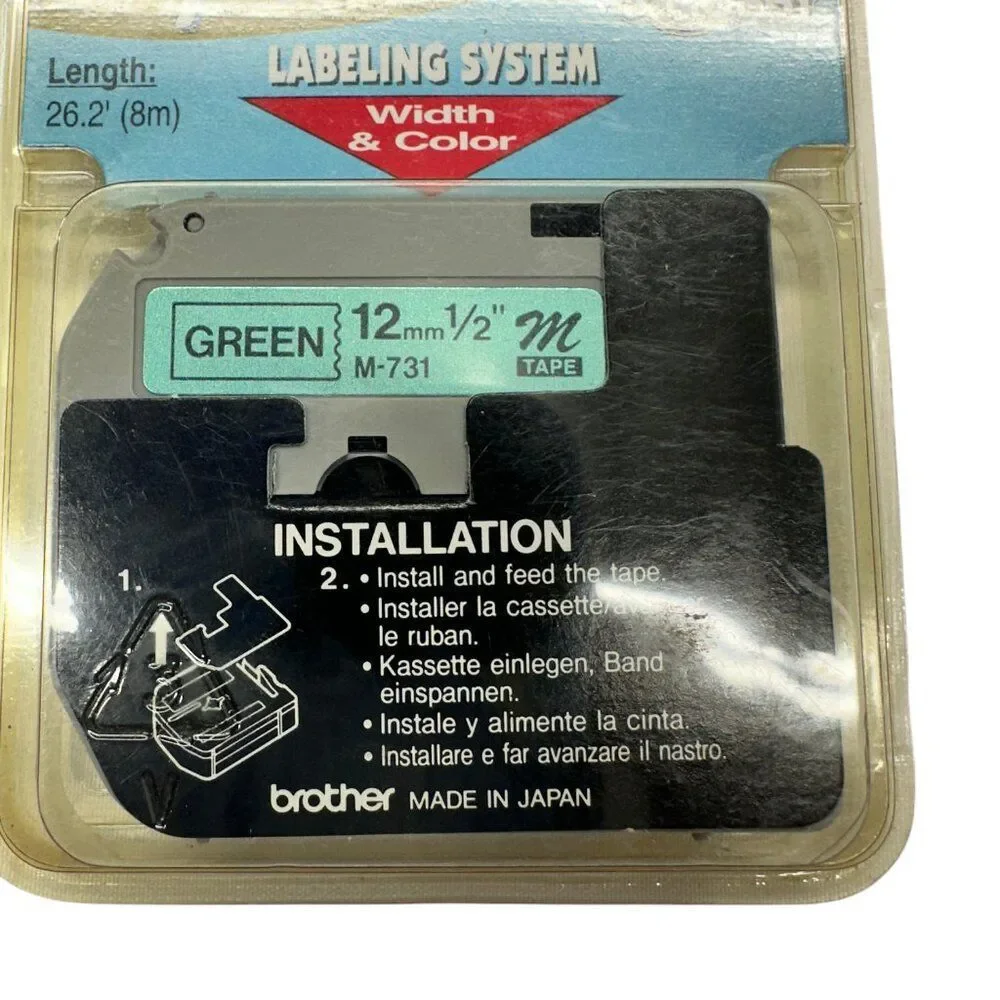 Brother P-touch M731 Black On Green Label Maker Tape (Set of 3)